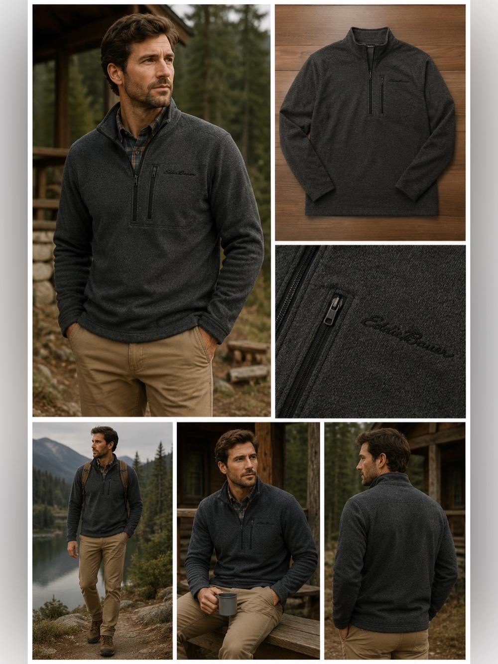 Eddie Bauer Men’s NWT Gray 1/4 Pullover Fleece XXL Outdoors Transitional Cozy